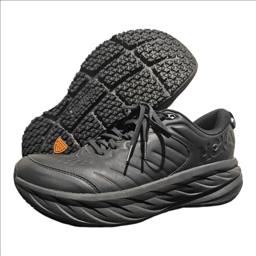Hoka One One Bondi SR Black Leather Slip Resistant Shoes Mens Size 10.5 2E